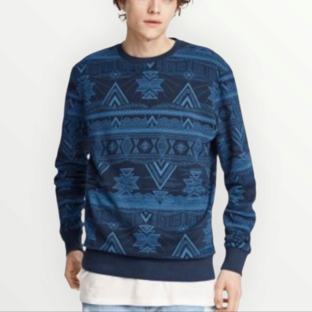 H&M Loves Coachella Sweatshirt M Tribal Aztec Print Navy Blue‎ Pullover Festival